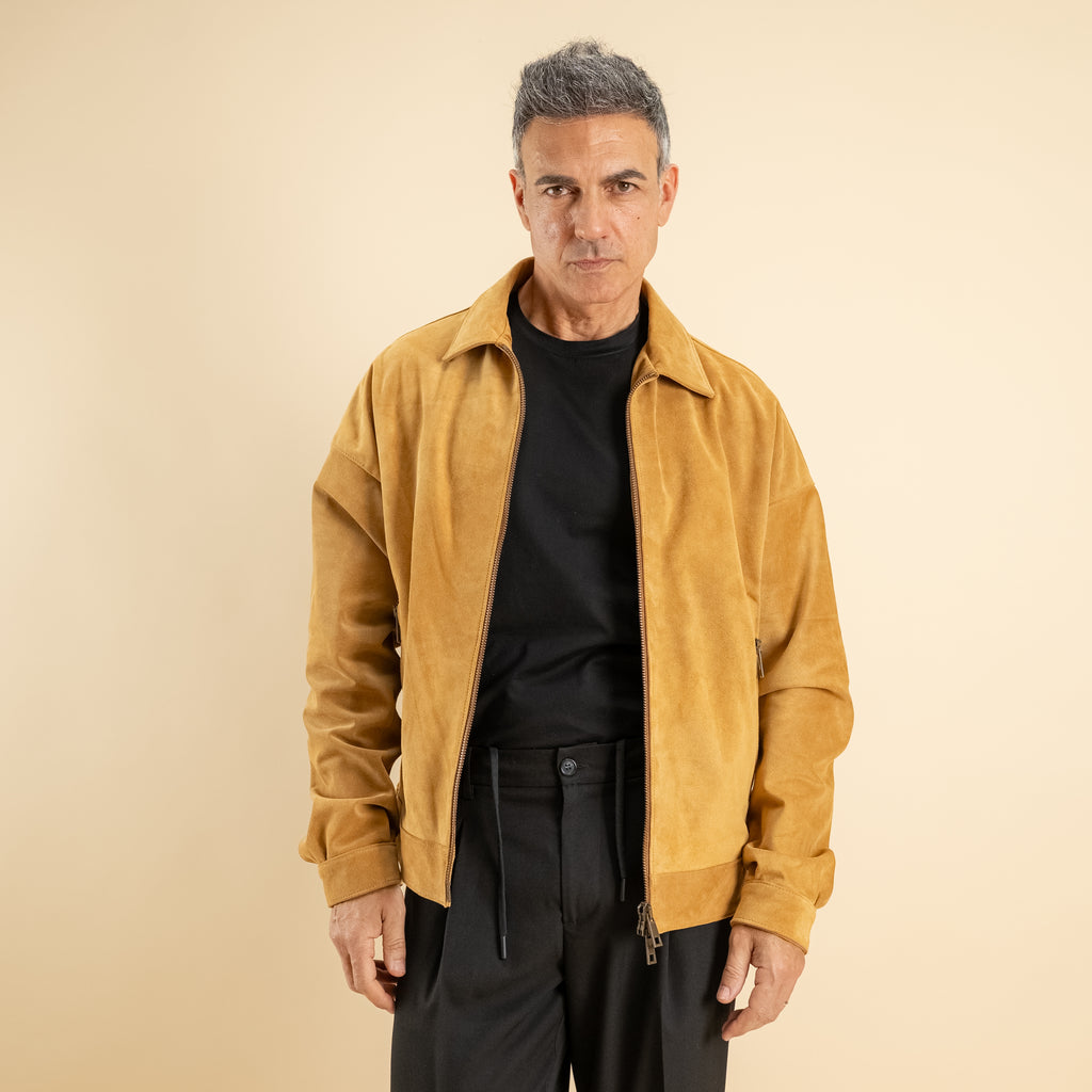Giacca in vera pelle crosta - Camel