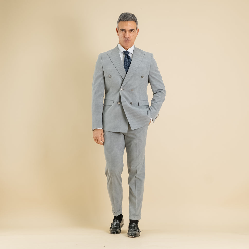 Abito gessato con bottoni argento - Grigio