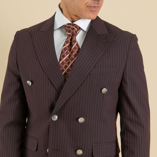Pinstripe Suit with Silver Buttons - Burgundy