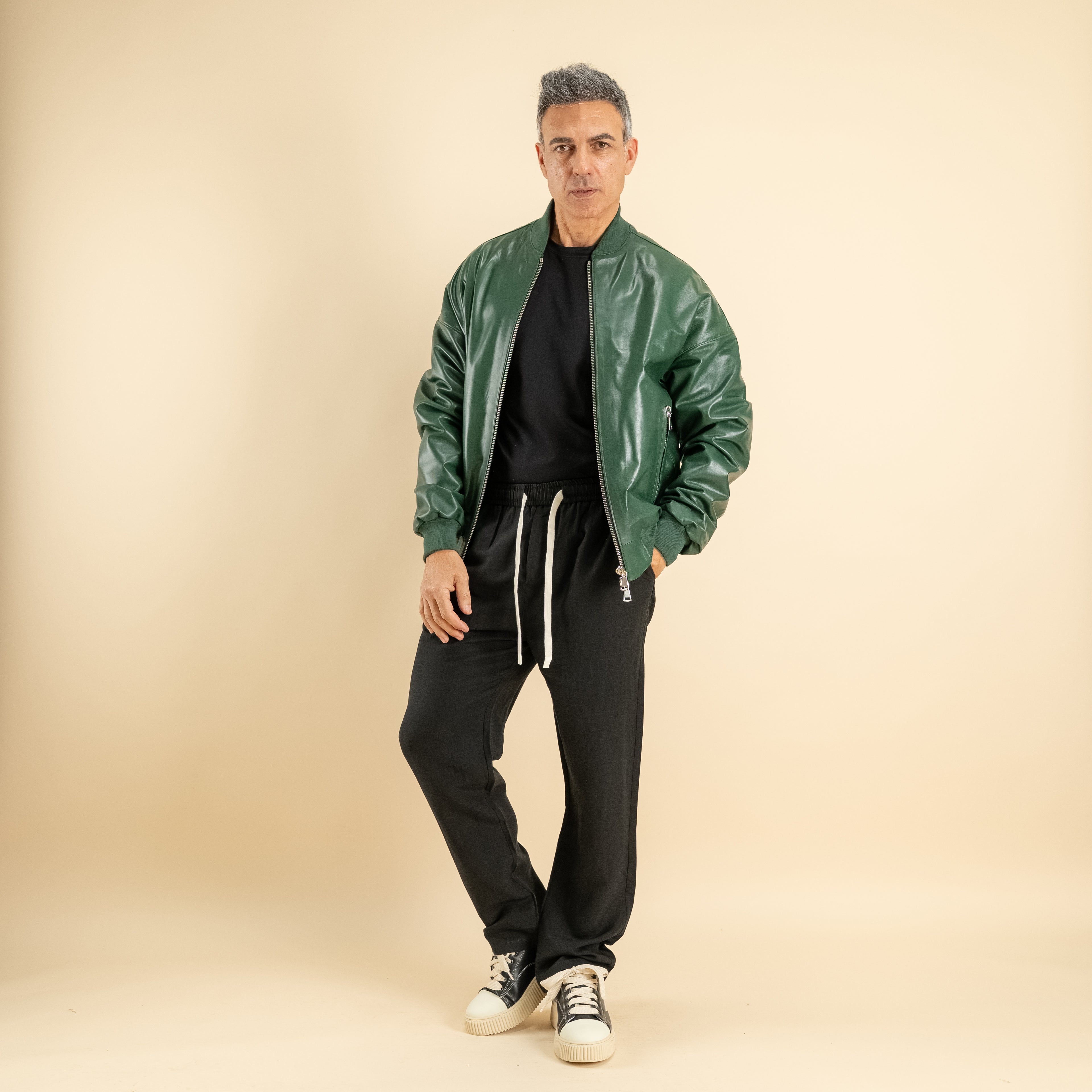 Bomber oversize in Vera Pelle - Verde