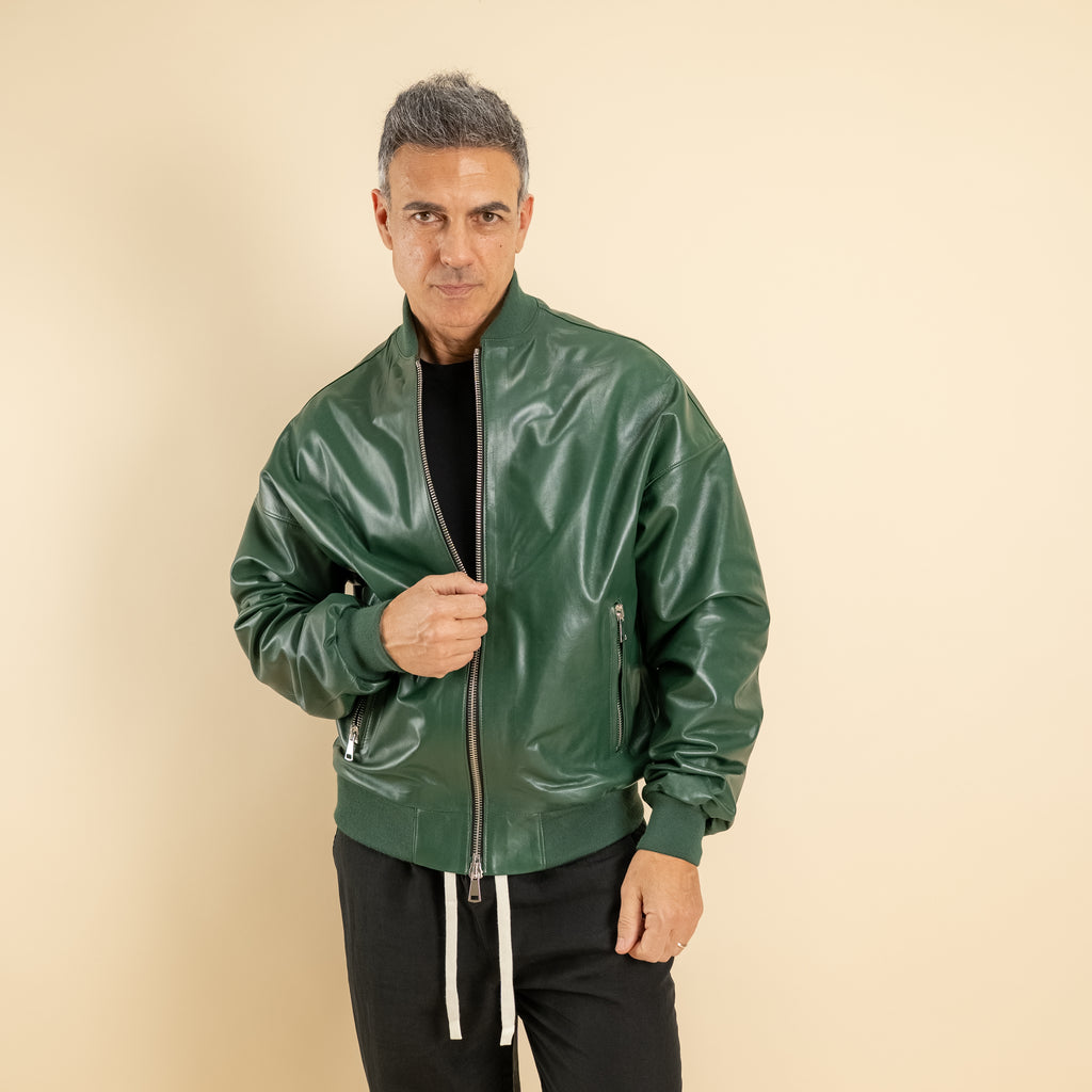 Bomber oversize in Vera Pelle - Verde