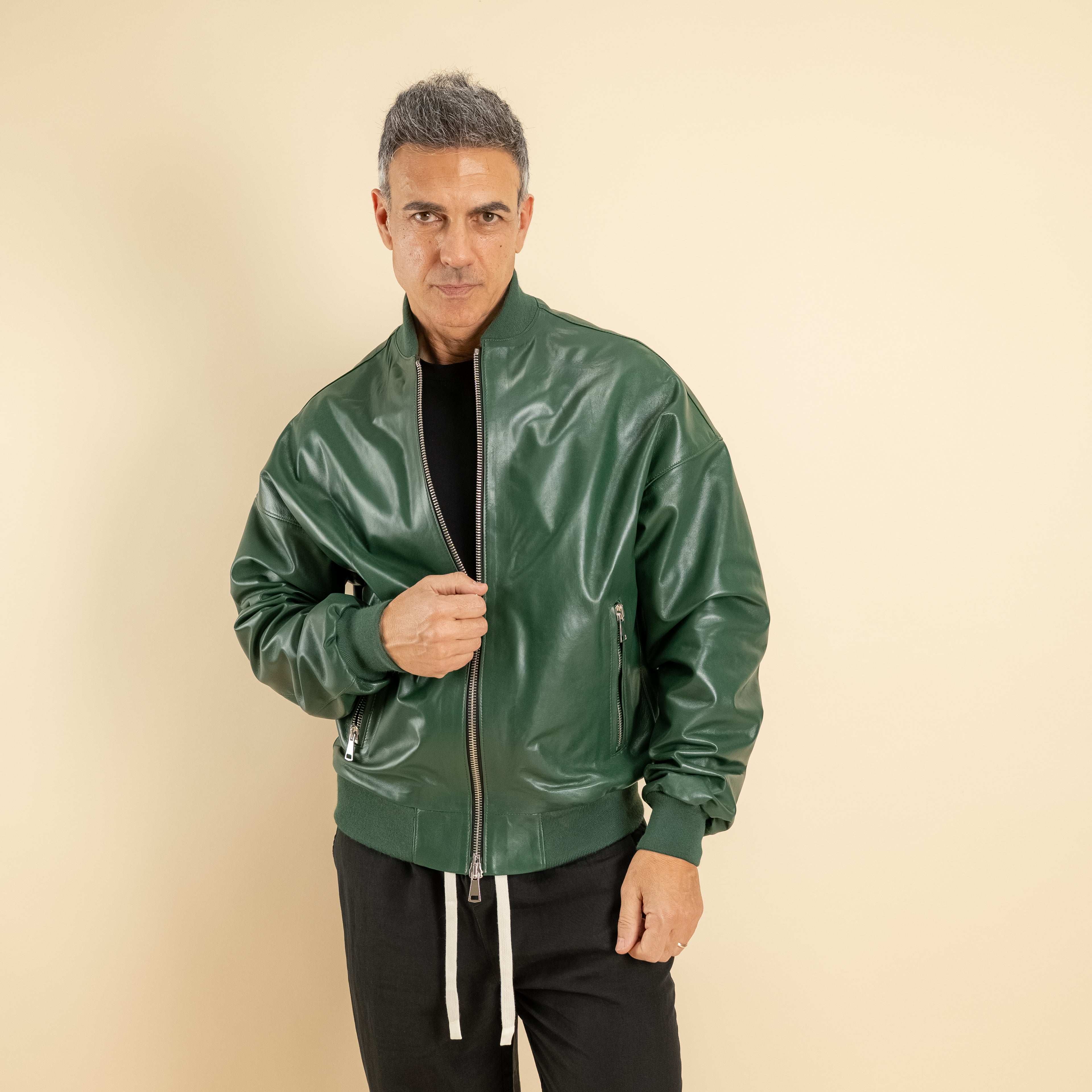 Bomber oversize in Vera Pelle - Verde