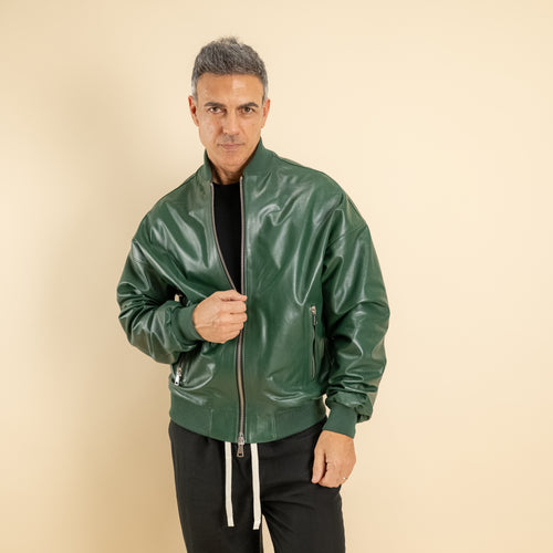 Bomber oversize in Vera Pelle - Verde