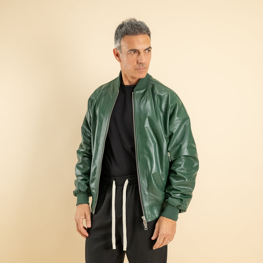 Bomber oversize in Vera Pelle - Verde