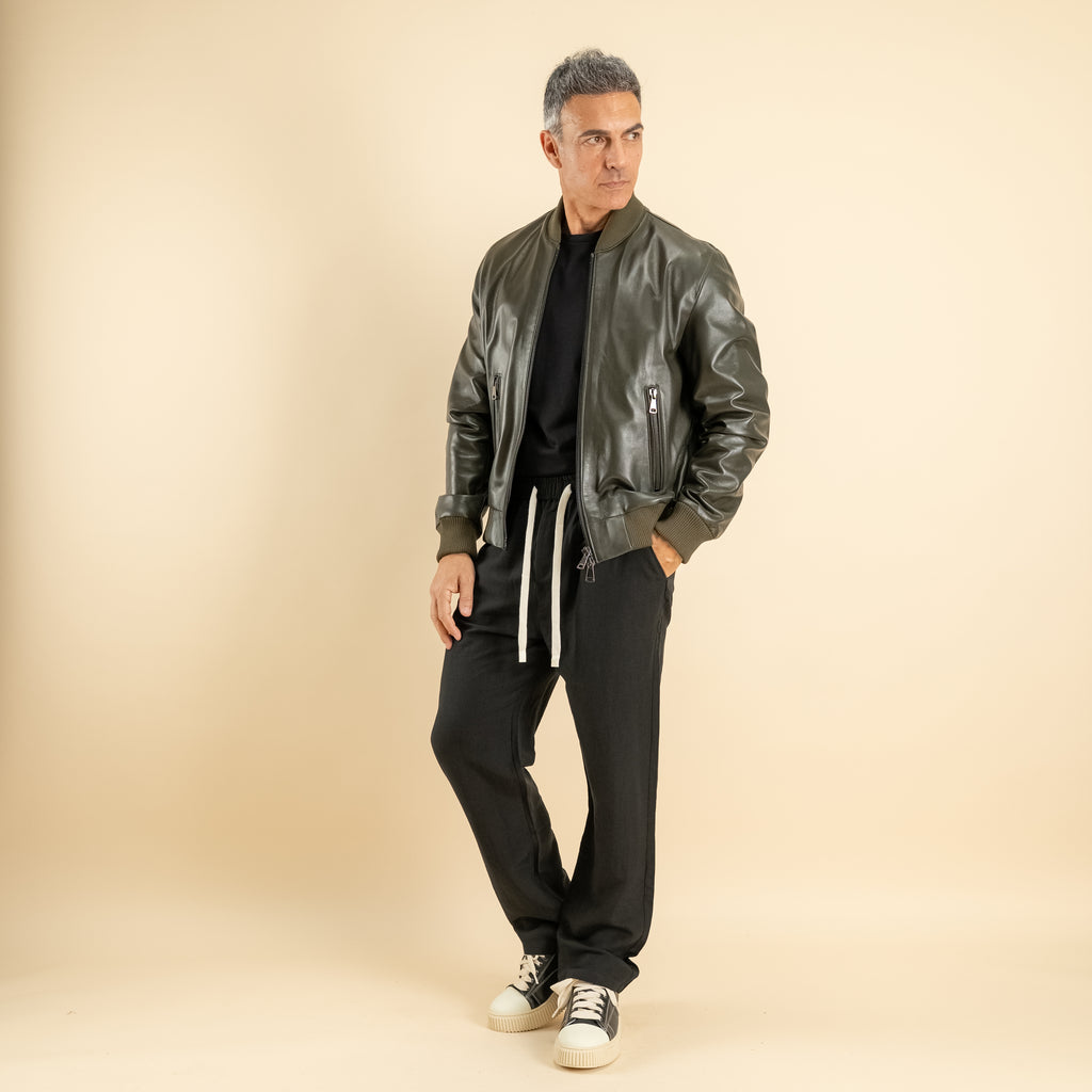 Bomber in Vera Pelle lavata - Verde