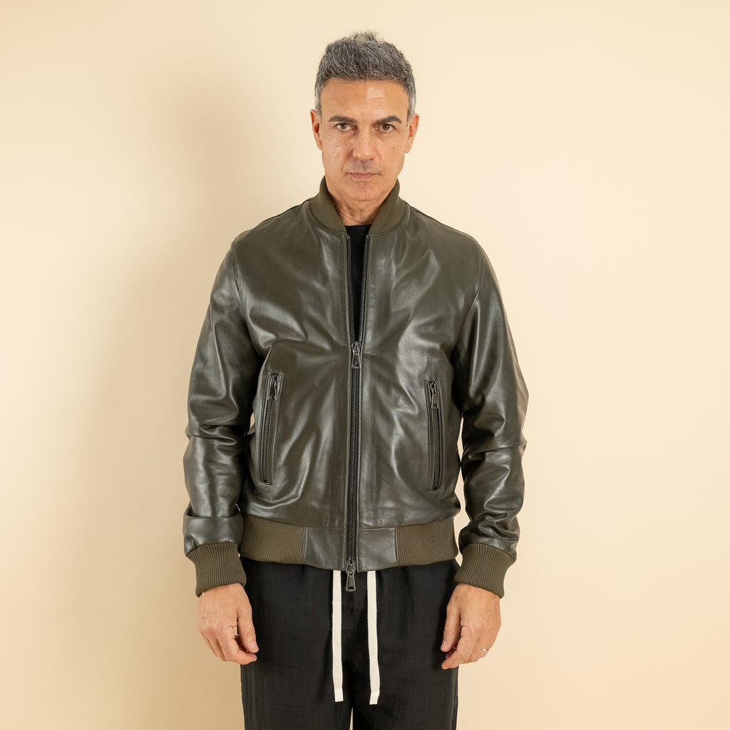 Bomber in Vera Pelle lavata - Verde