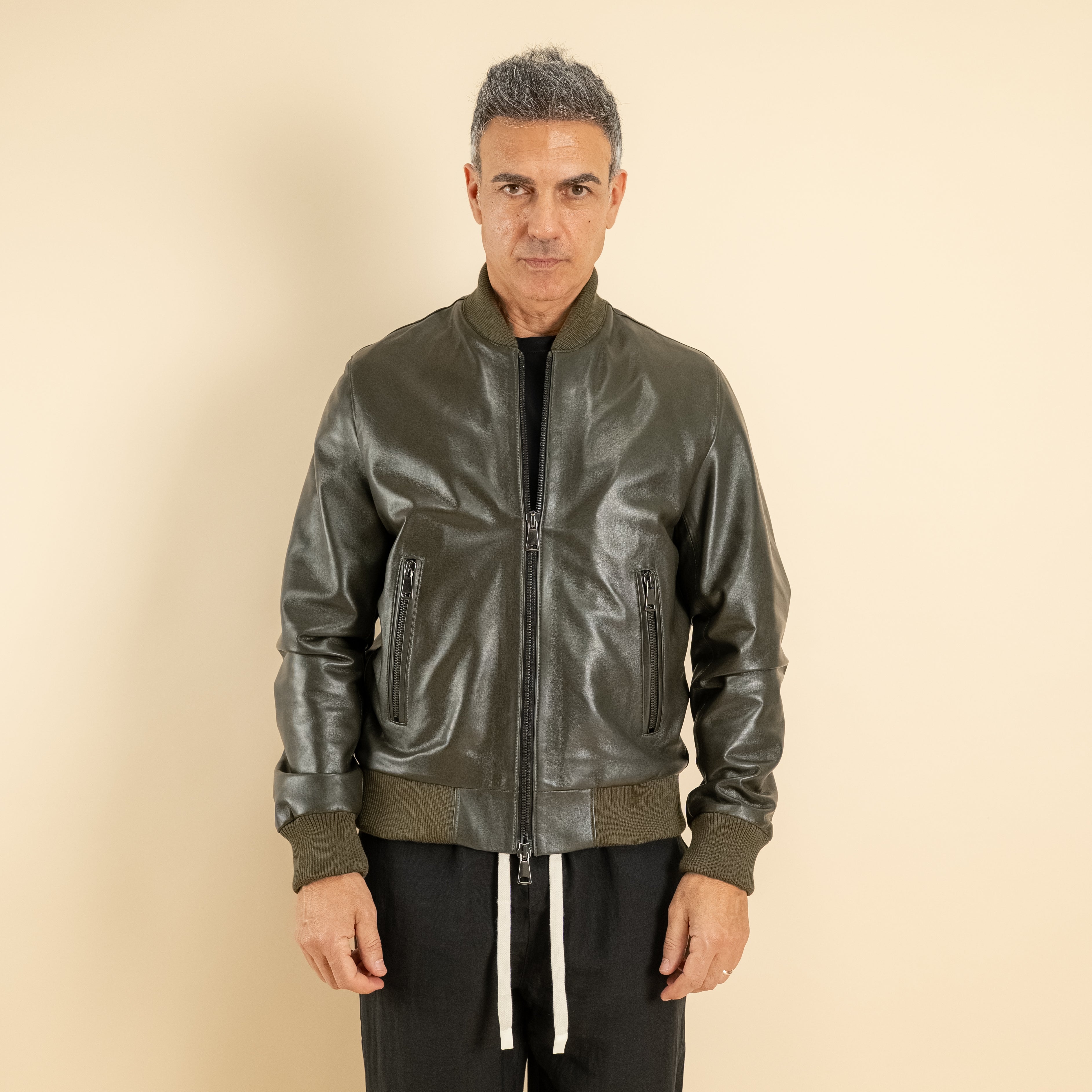 Bomber in Vera Pelle lavata - Verde
