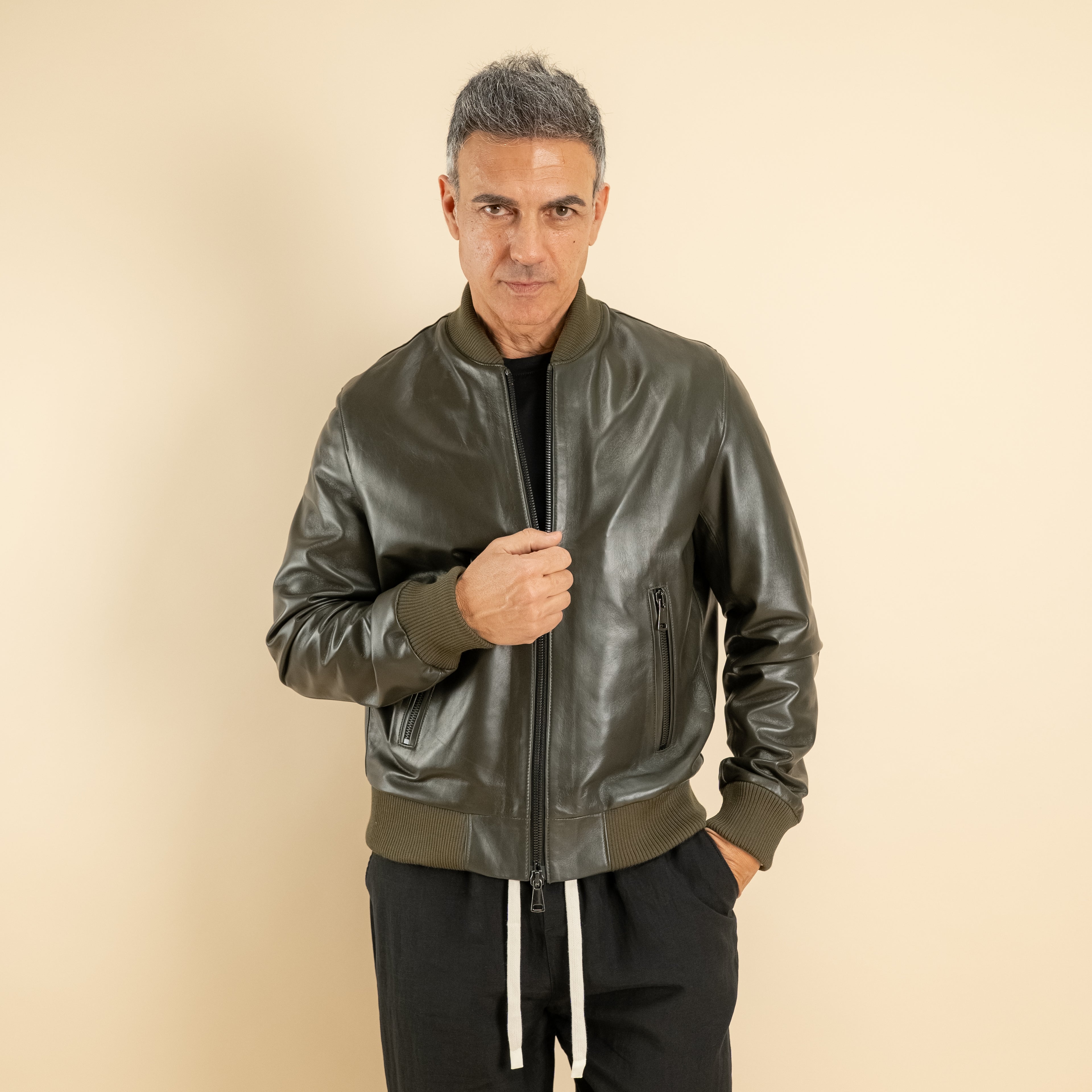 Bomber in Vera Pelle lavata - Verde