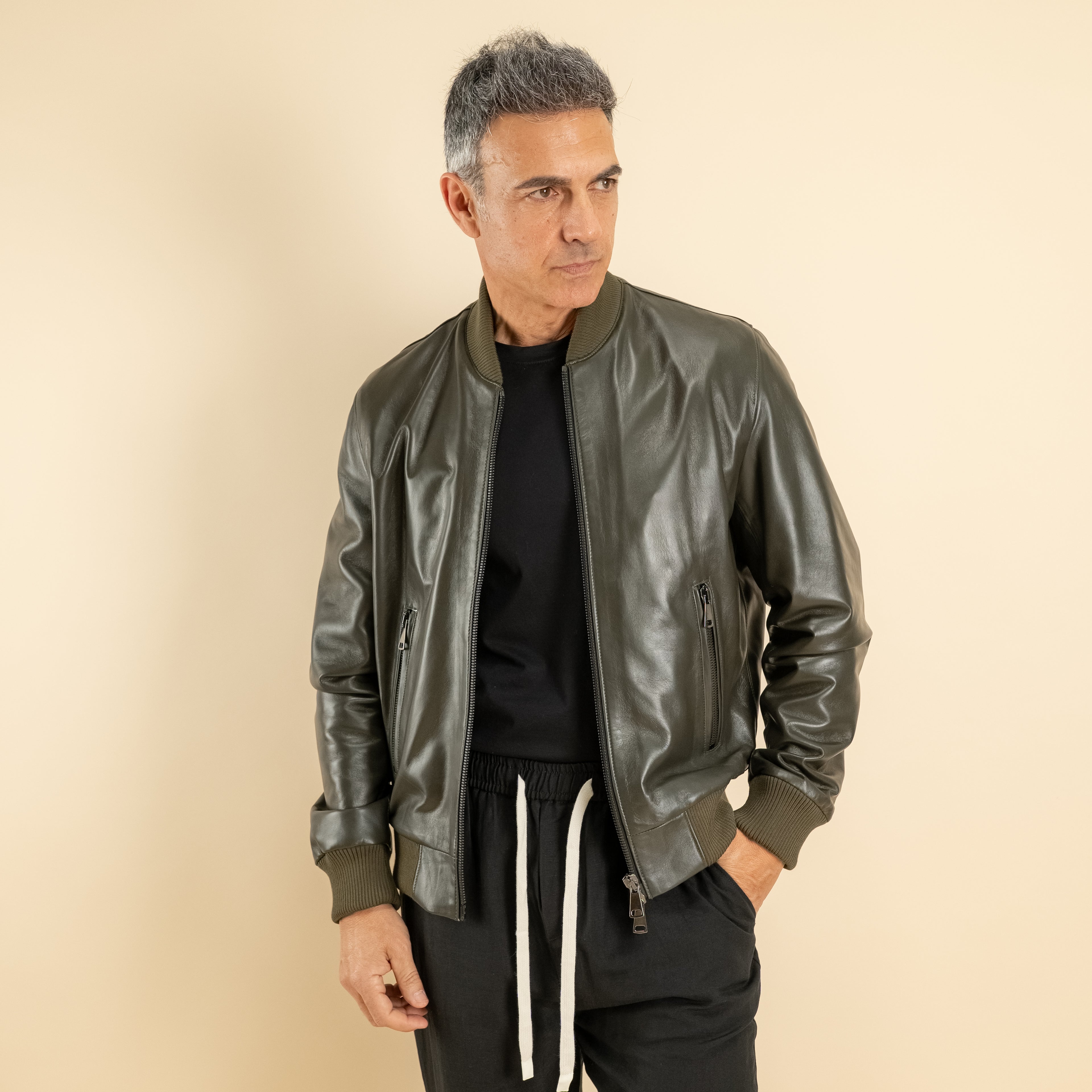 Bomber in Vera Pelle lavata - Verde