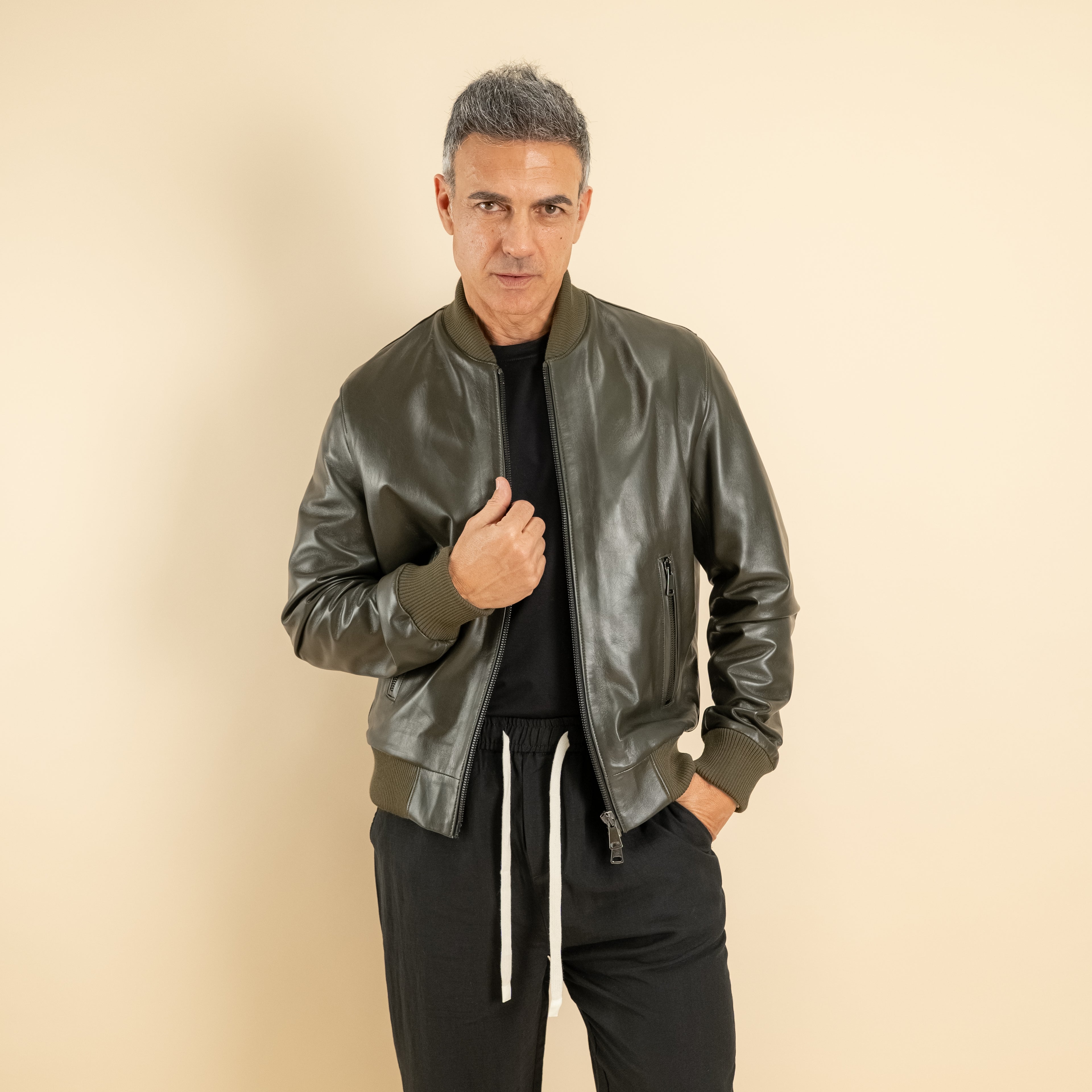 Bomber in Vera Pelle lavata - Verde