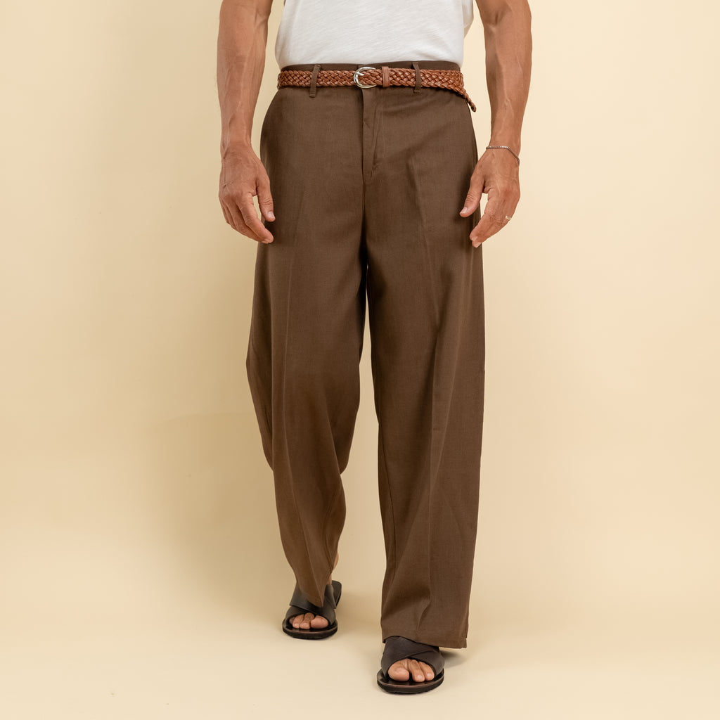 Pantalone balloon in misto lino - Marrone