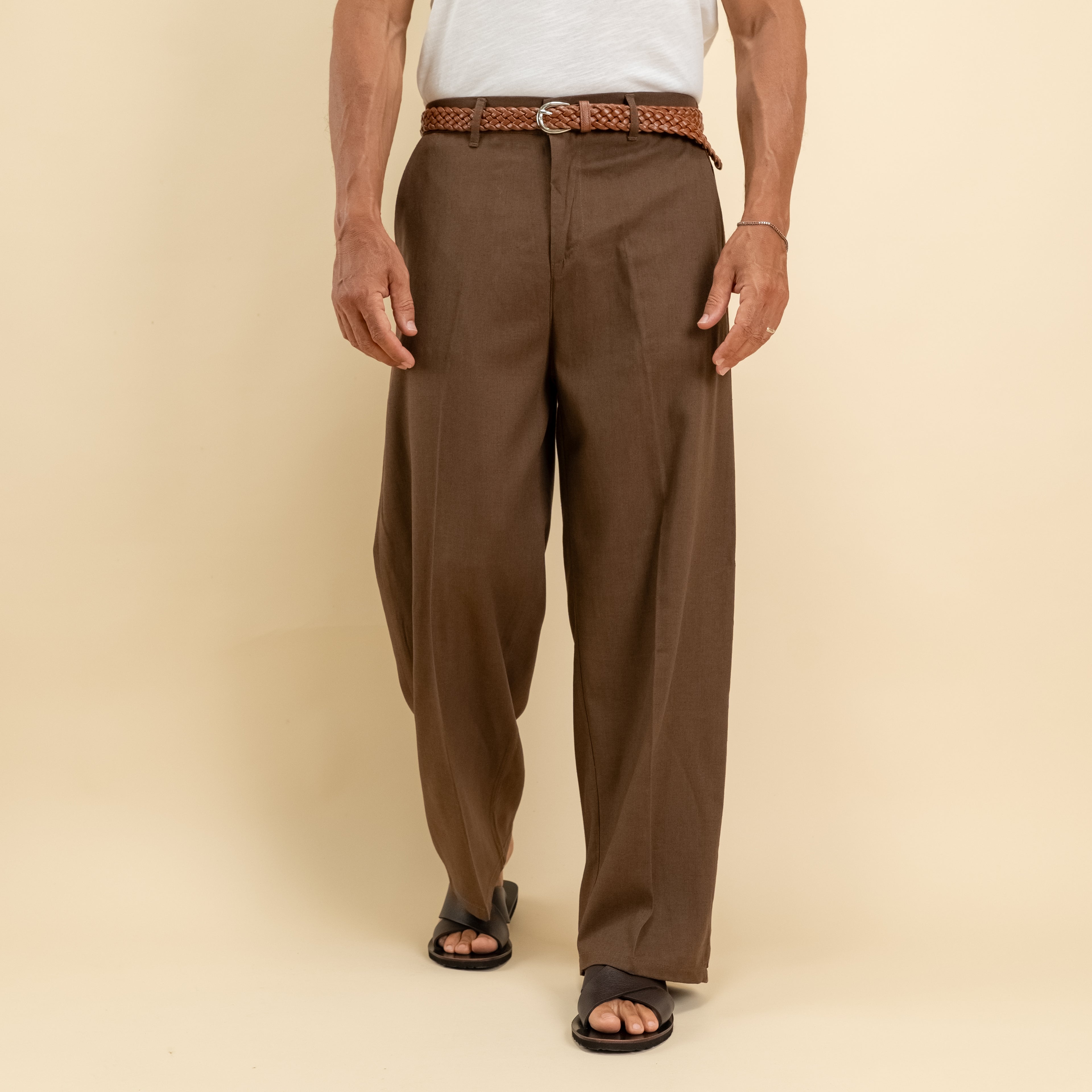 Pantalone balloon in misto lino - Marrone