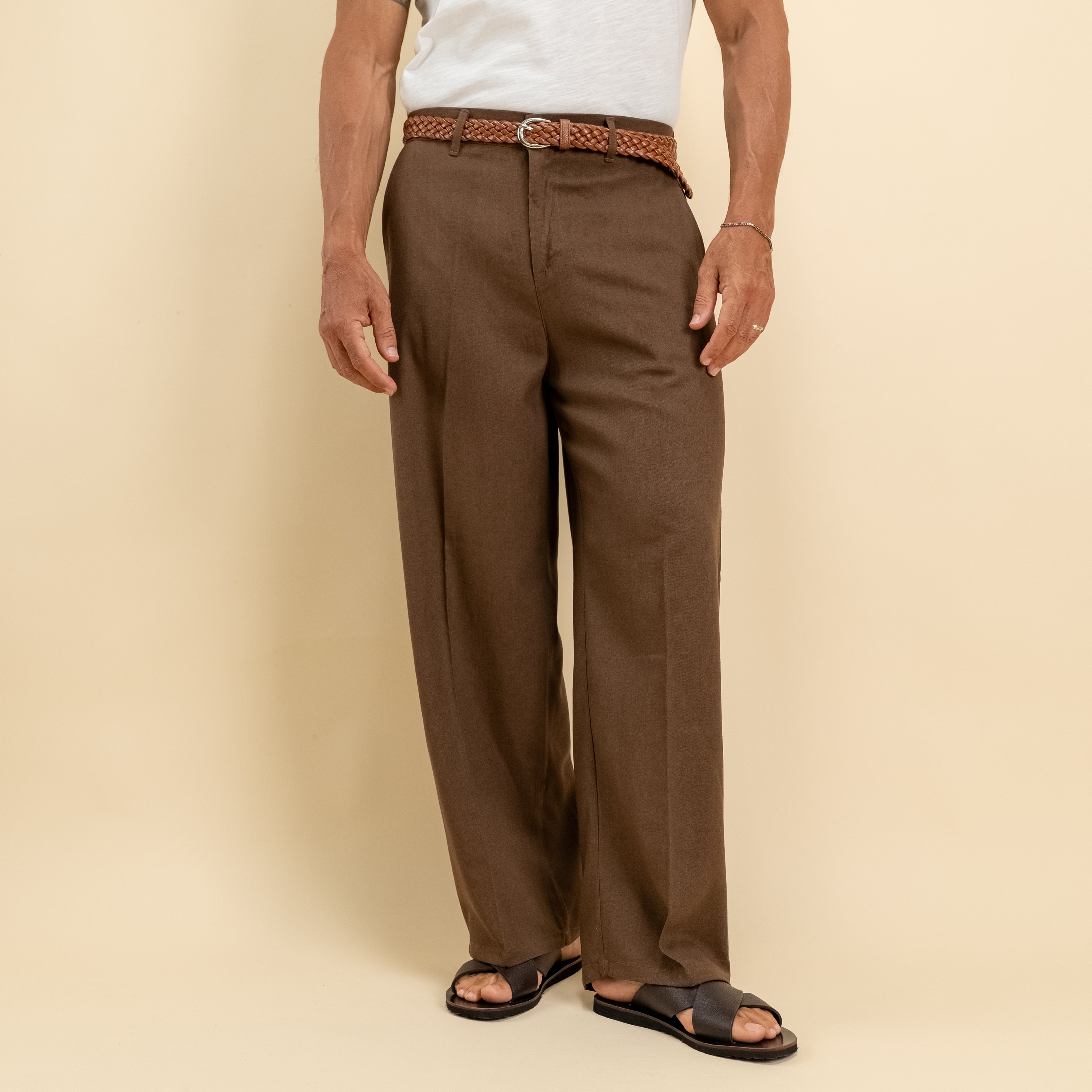 Pantalone balloon in misto lino - Marrone