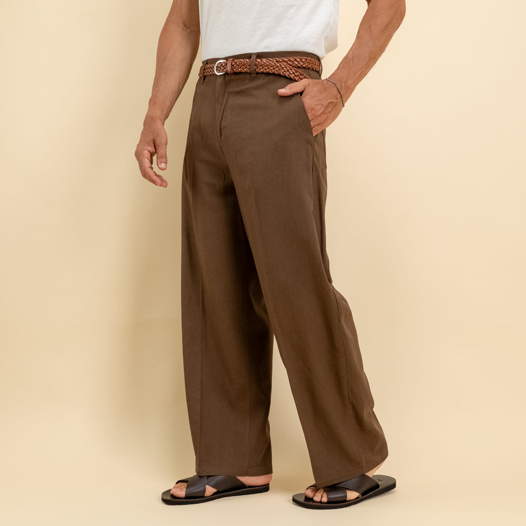 Pantalone balloon in misto lino - Marrone