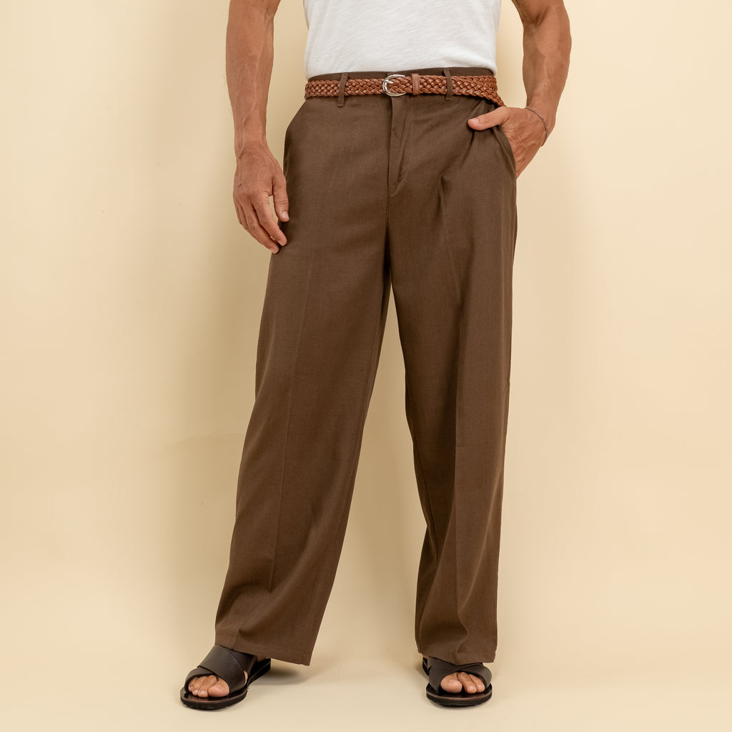 Pantalone balloon in misto lino - Marrone