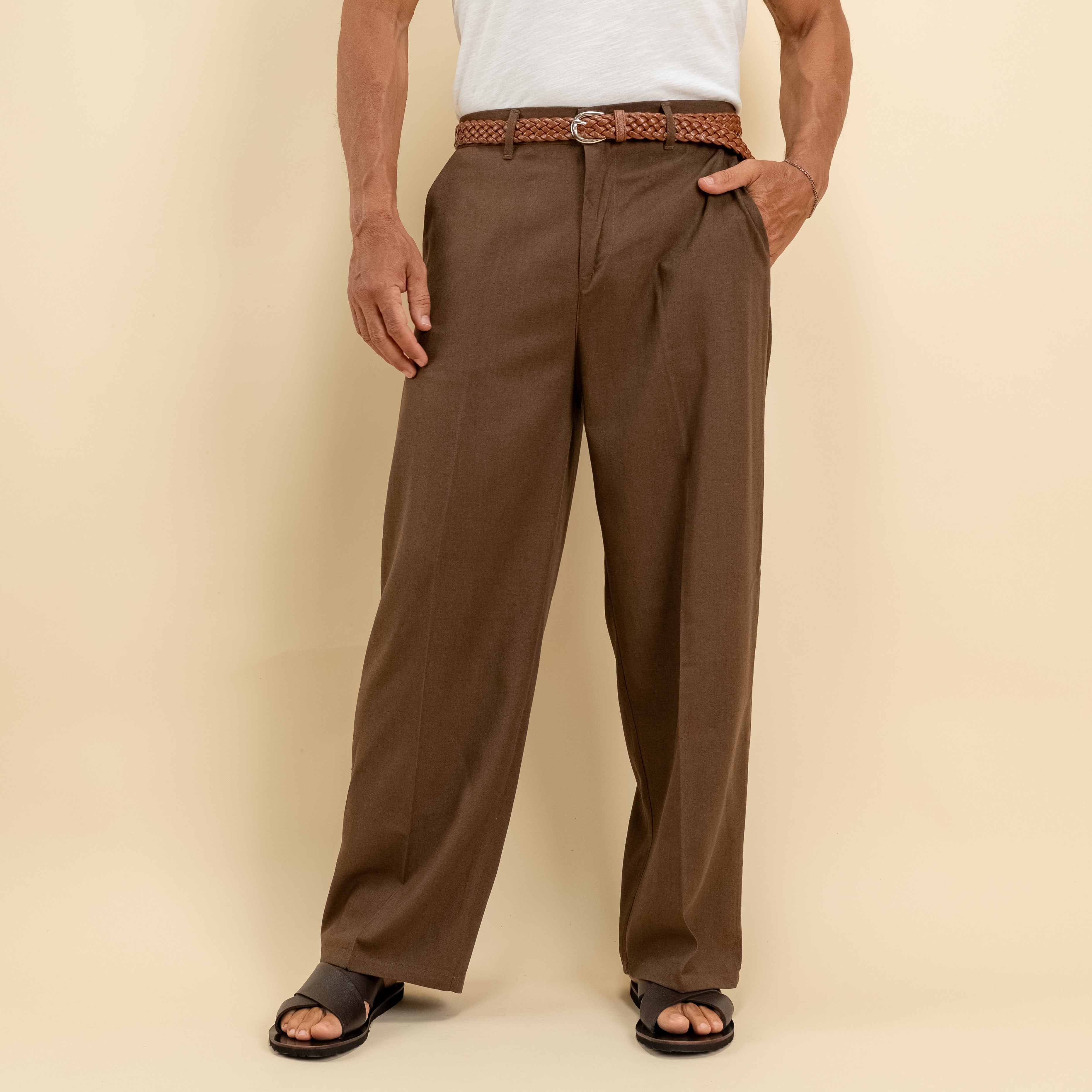 Pantalone balloon in misto lino - Marrone