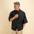 Camisa de lino mezclado cuello mao manga corta - Negro
