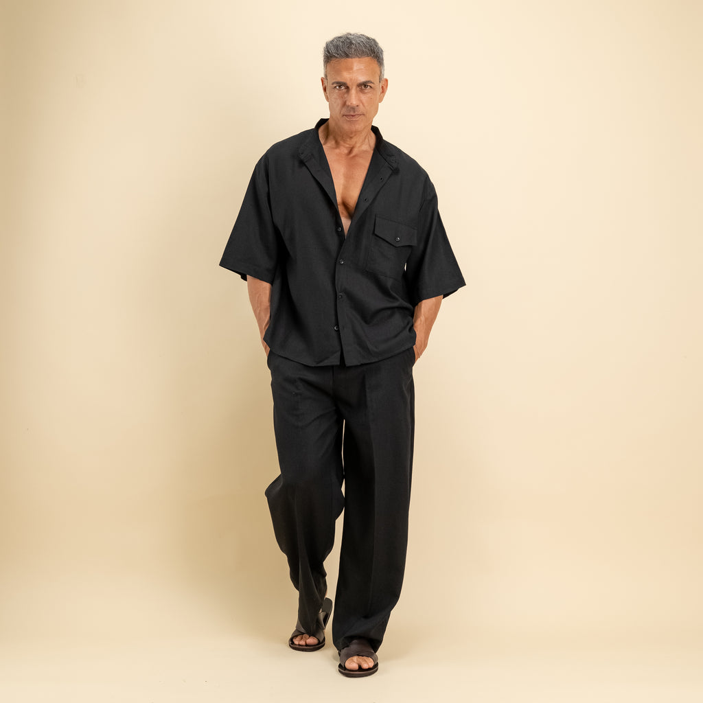 Pantalone balloon in misto lino - Nero