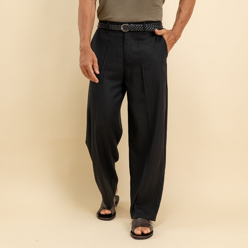 Pantalone balloon in misto lino - Nero