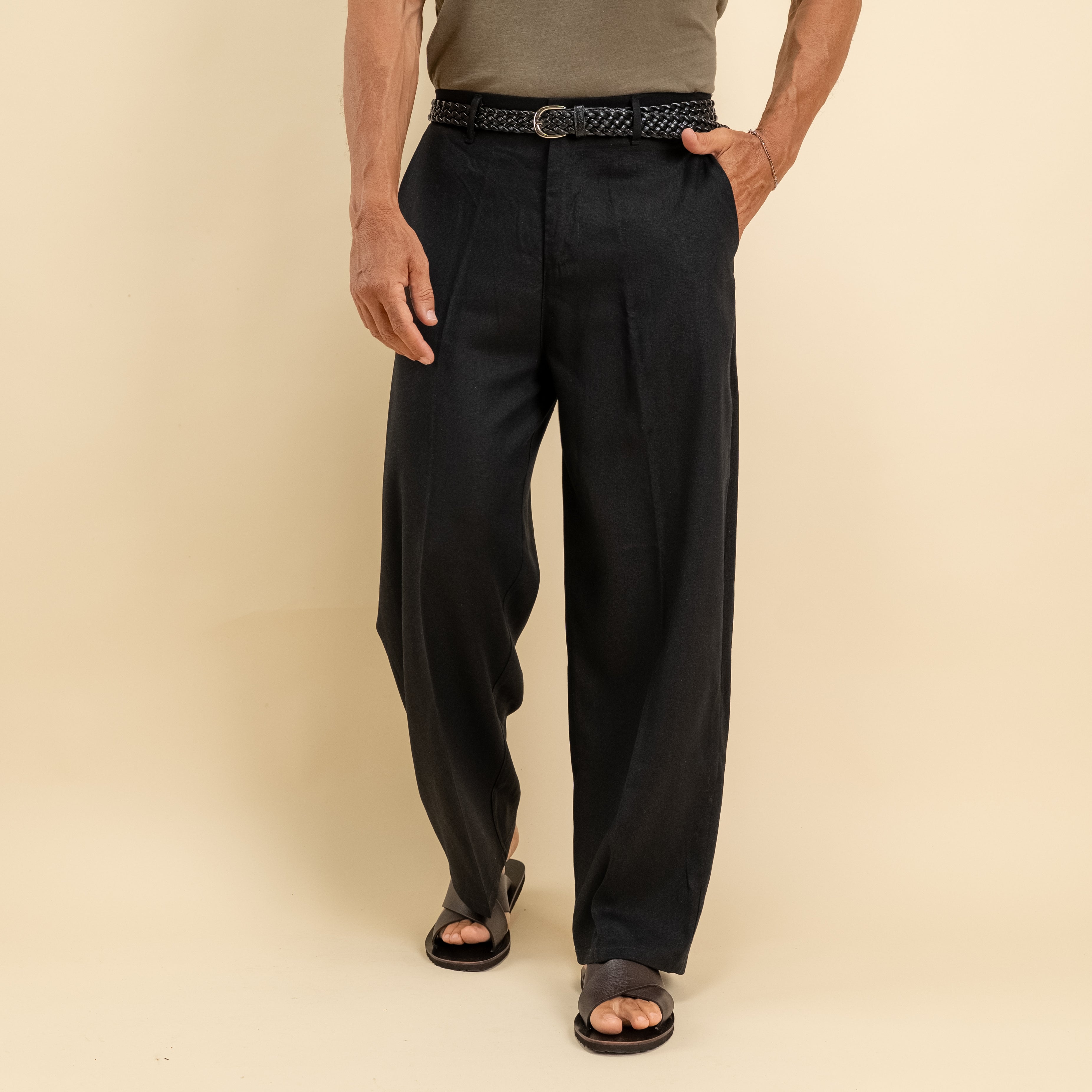 Pantalone balloon in misto lino - Nero