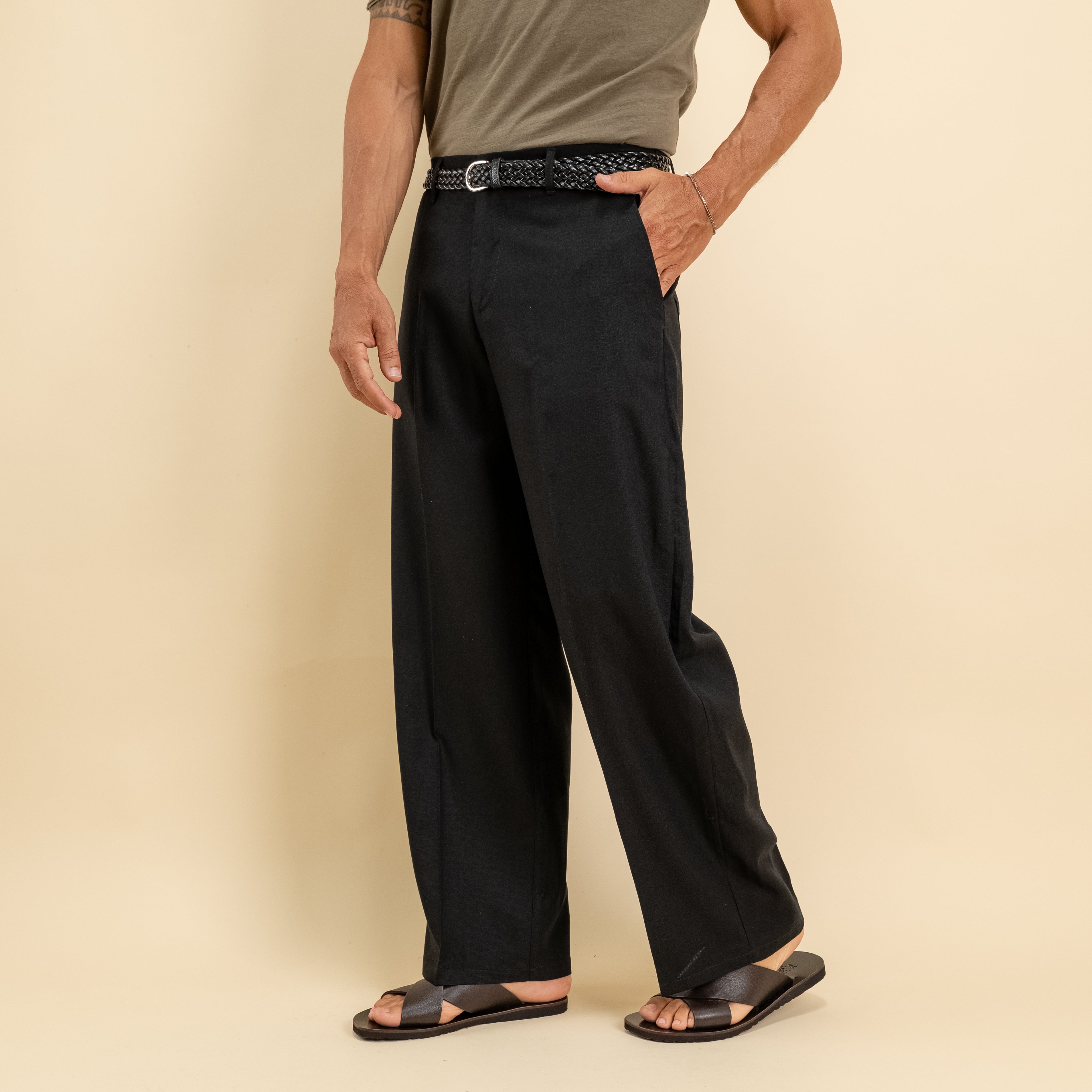 Pantalone balloon in misto lino - Nero