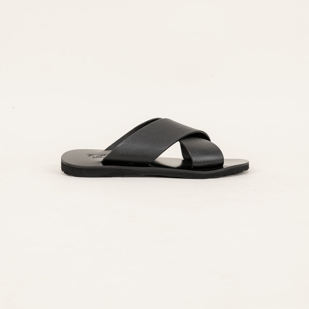 Sandalo con doppia fascia intrecciata pelle - Nero