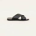 Sandalo con doppia fascia intrecciata pelle - Nero