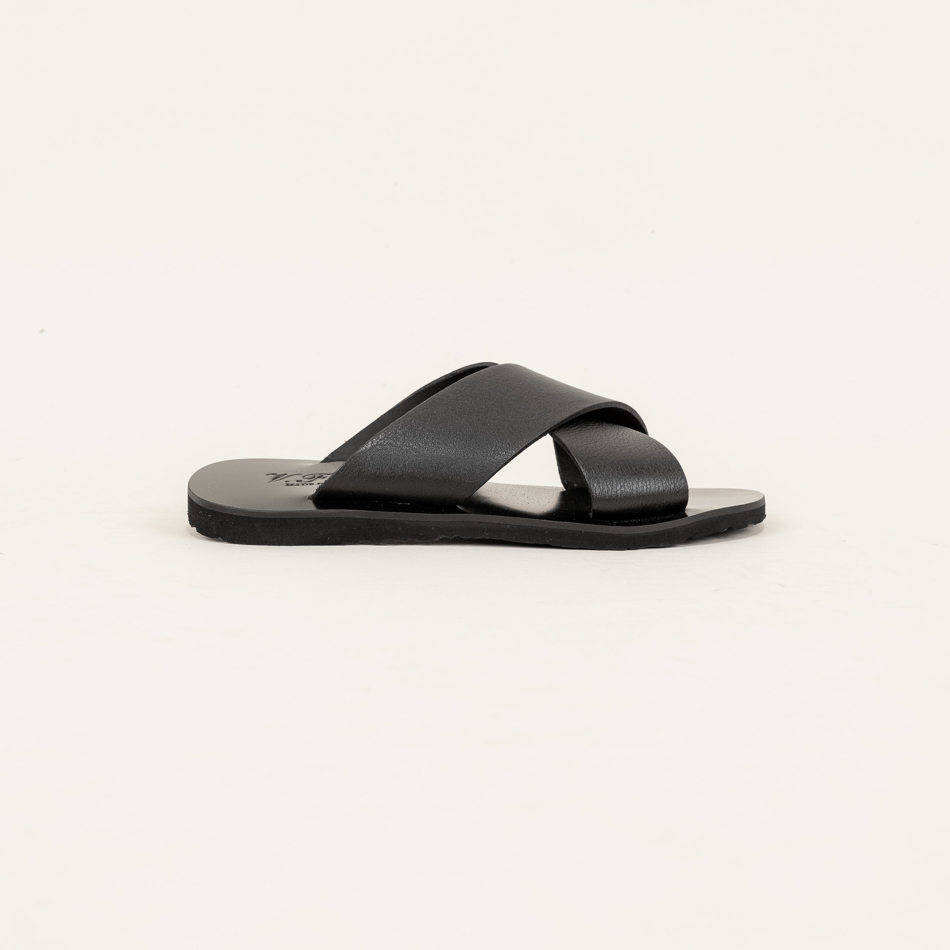 Sandalo con doppia fascia intrecciata pelle - Nero