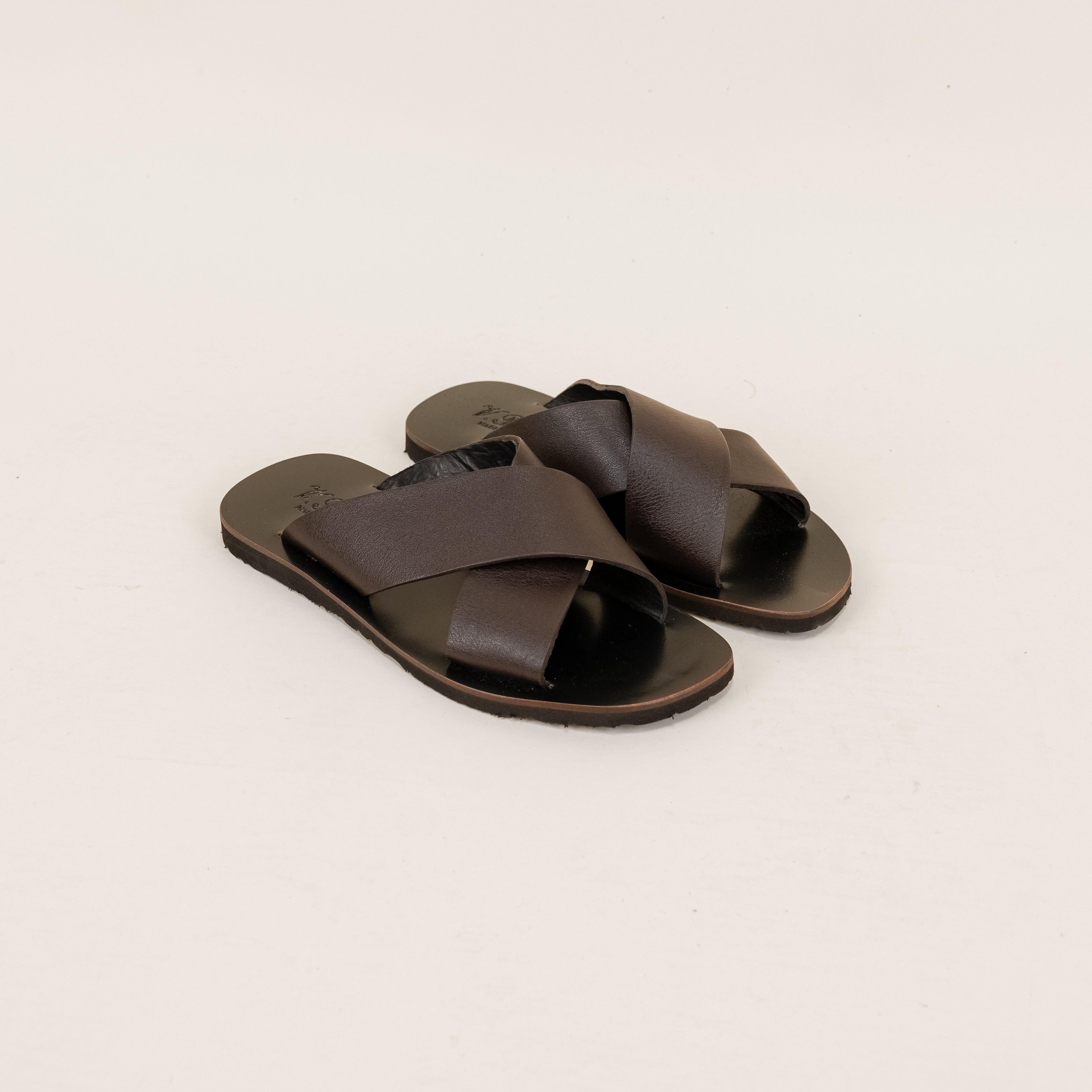 Sandalo con doppia fascia intrecciata pelle - Moro