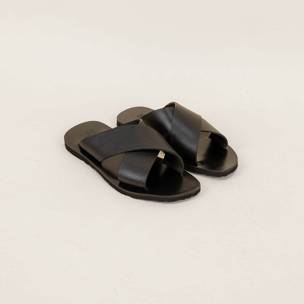 Sandalo con doppia fascia intrecciata pelle - Nero