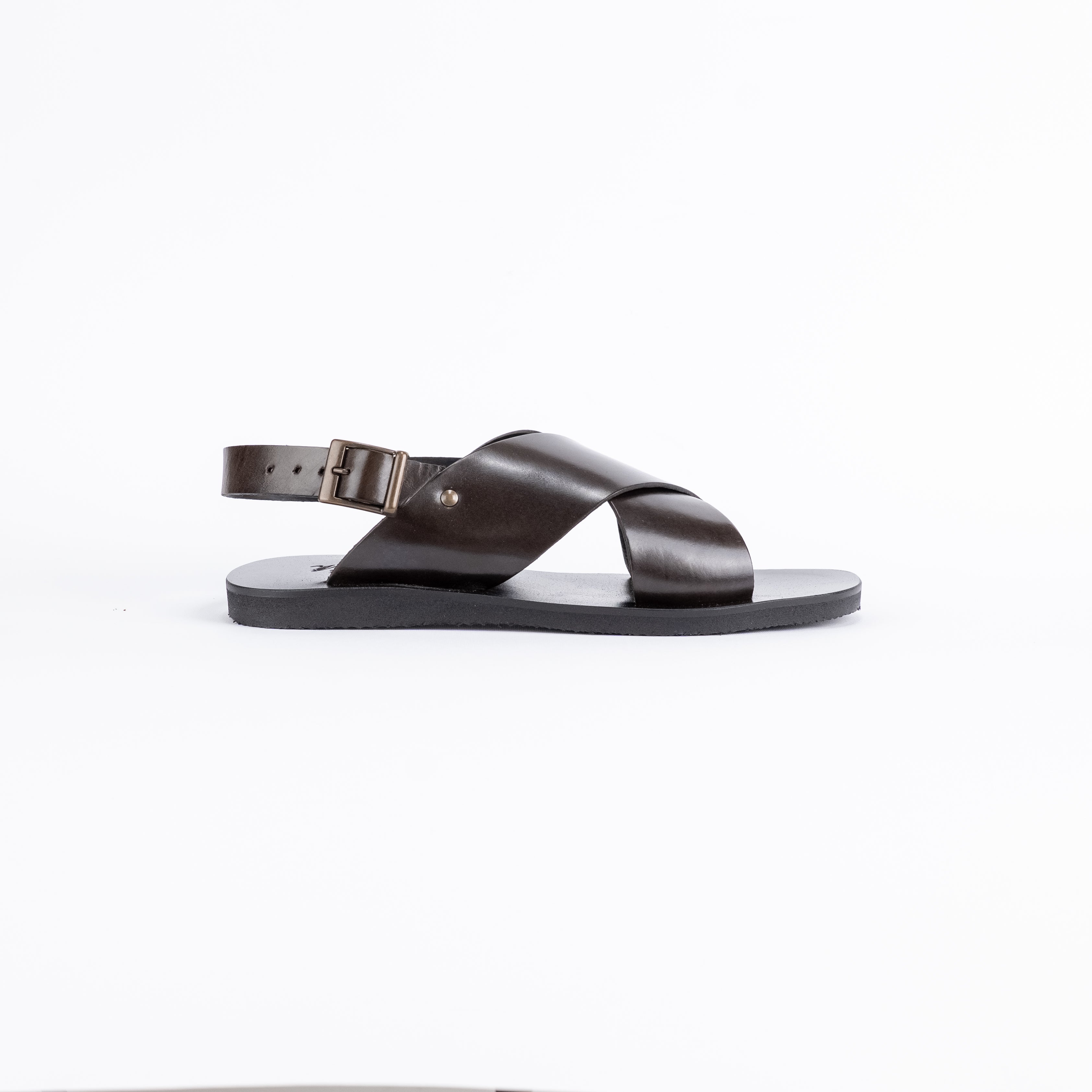 Sandalo con doppia fascia e cinturino in pelle - Moro