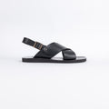 Sandalo con doppia fascia e cinturino in pelle - Nero