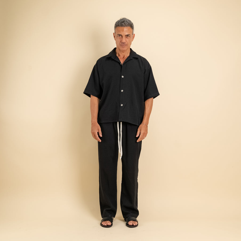Coordinato camicione e pantalaccio in misto cotone - Nero
