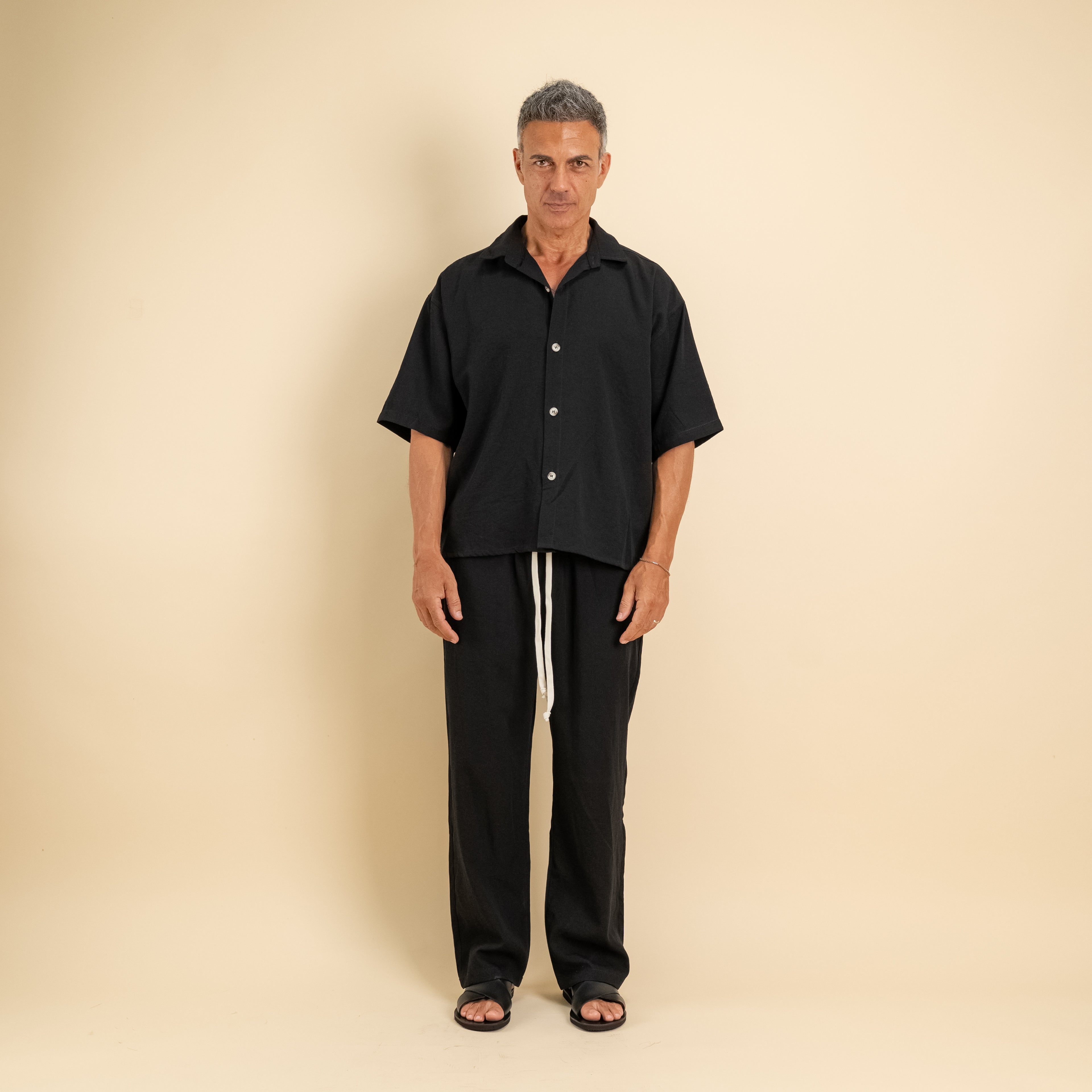 Coordinato camicione e pantalaccio in misto cotone - Nero