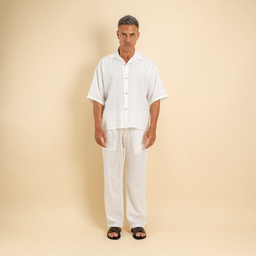 Coordinato camicione e pantalaccio in misto cotone - Bianco