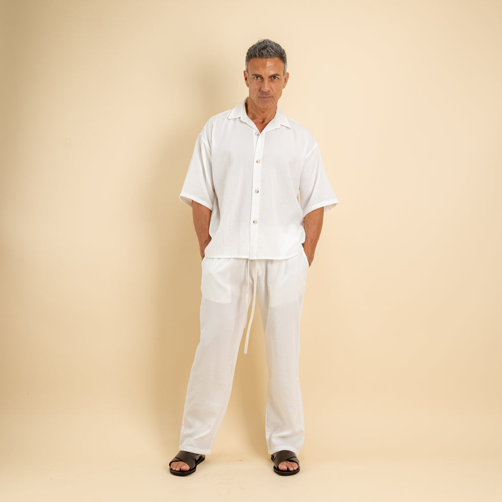 Coordinato camicione e pantalaccio in misto cotone - Bianco