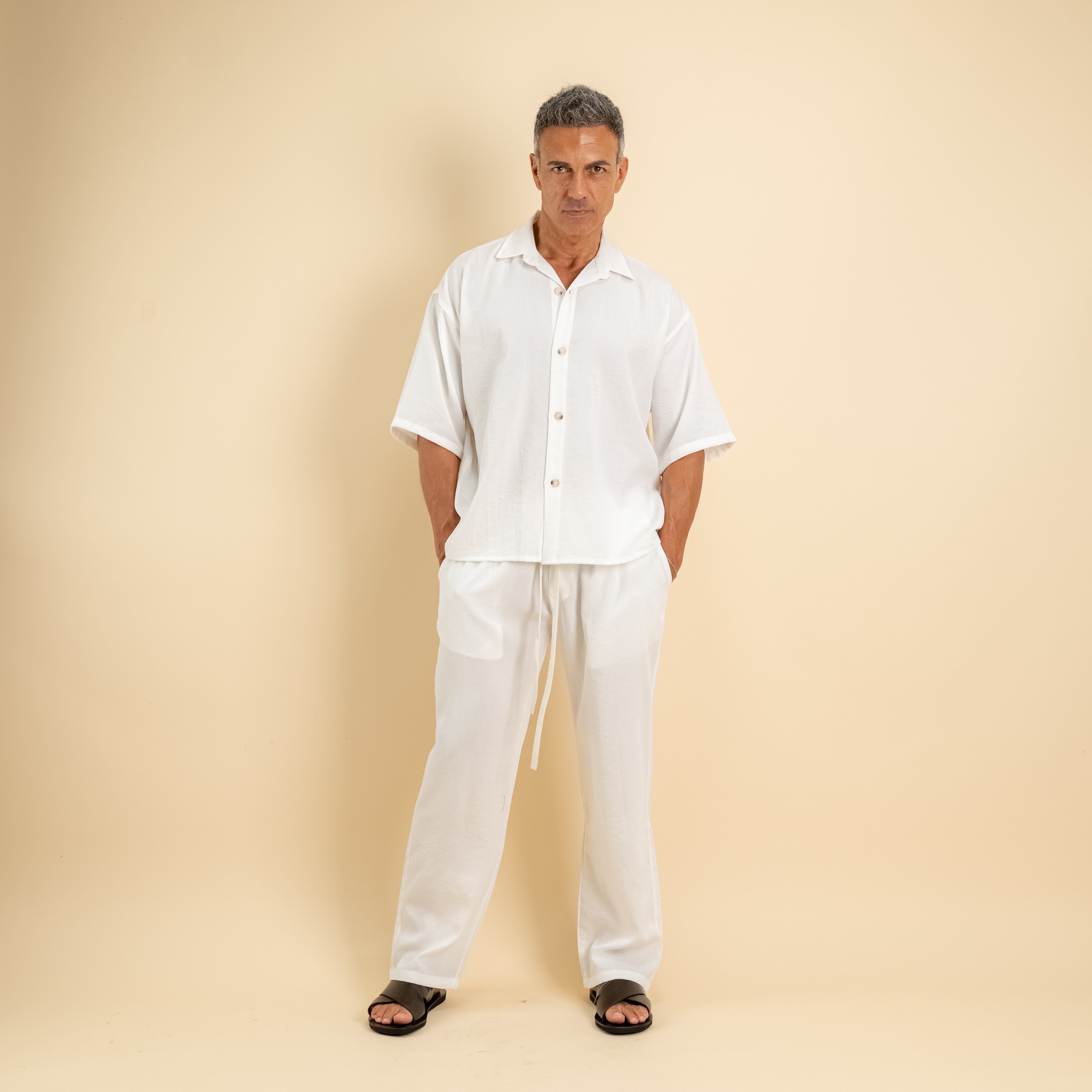 Coordinato camicione e pantalaccio in misto cotone - Bianco