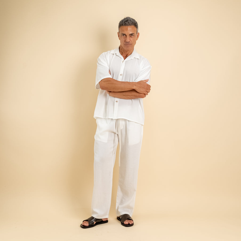 Coordinato camicione e pantalaccio in misto cotone - Bianco