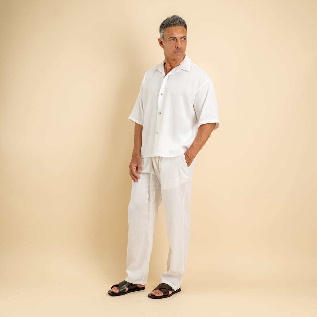 Coordinato camicione e pantalaccio in misto cotone - Bianco