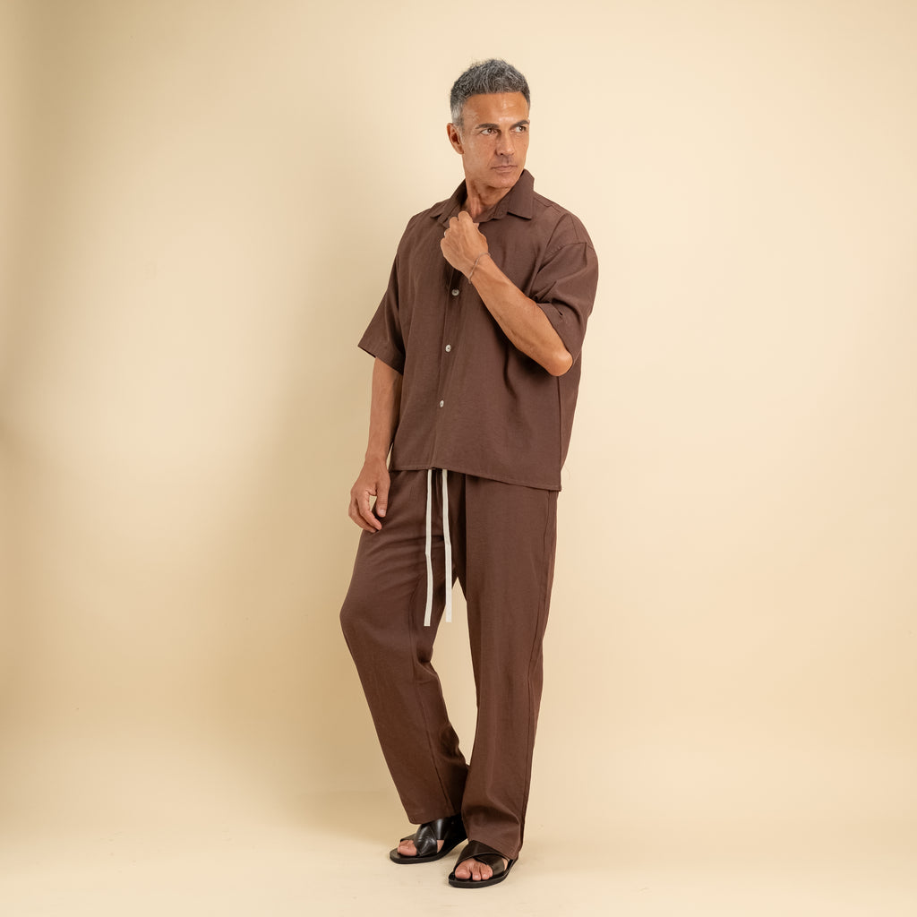 Coordinato camicione e pantalaccio in misto cotone - Moro