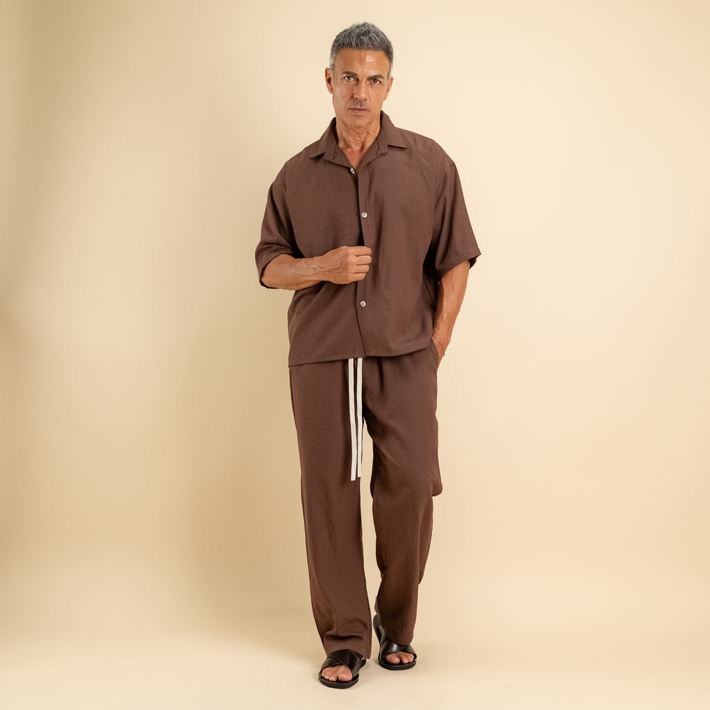 Coordinato camicione e pantalaccio in misto cotone - Moro