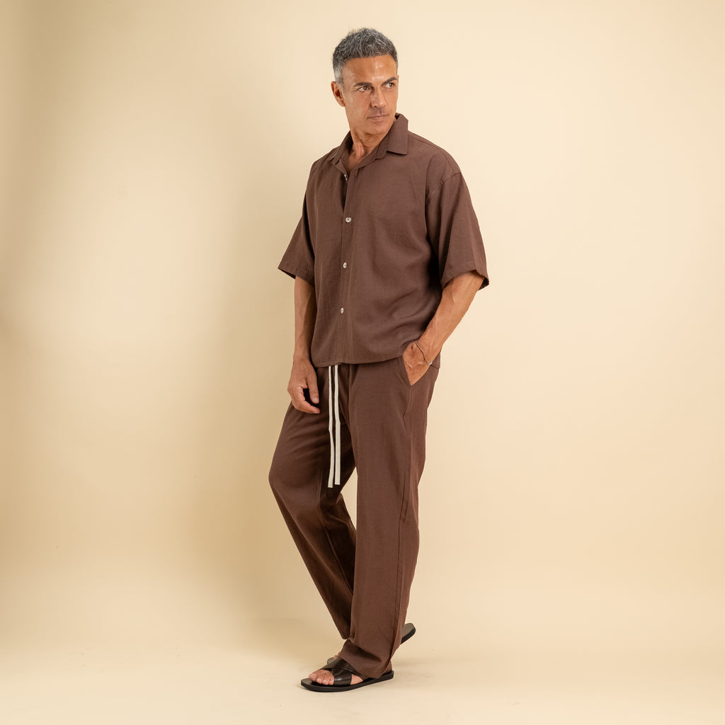 Coordinato camicione e pantalaccio in misto cotone - Moro