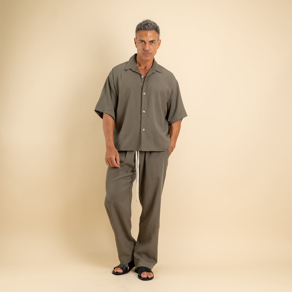 Coordinato camicione e pantalaccio in misto cotone - Verde