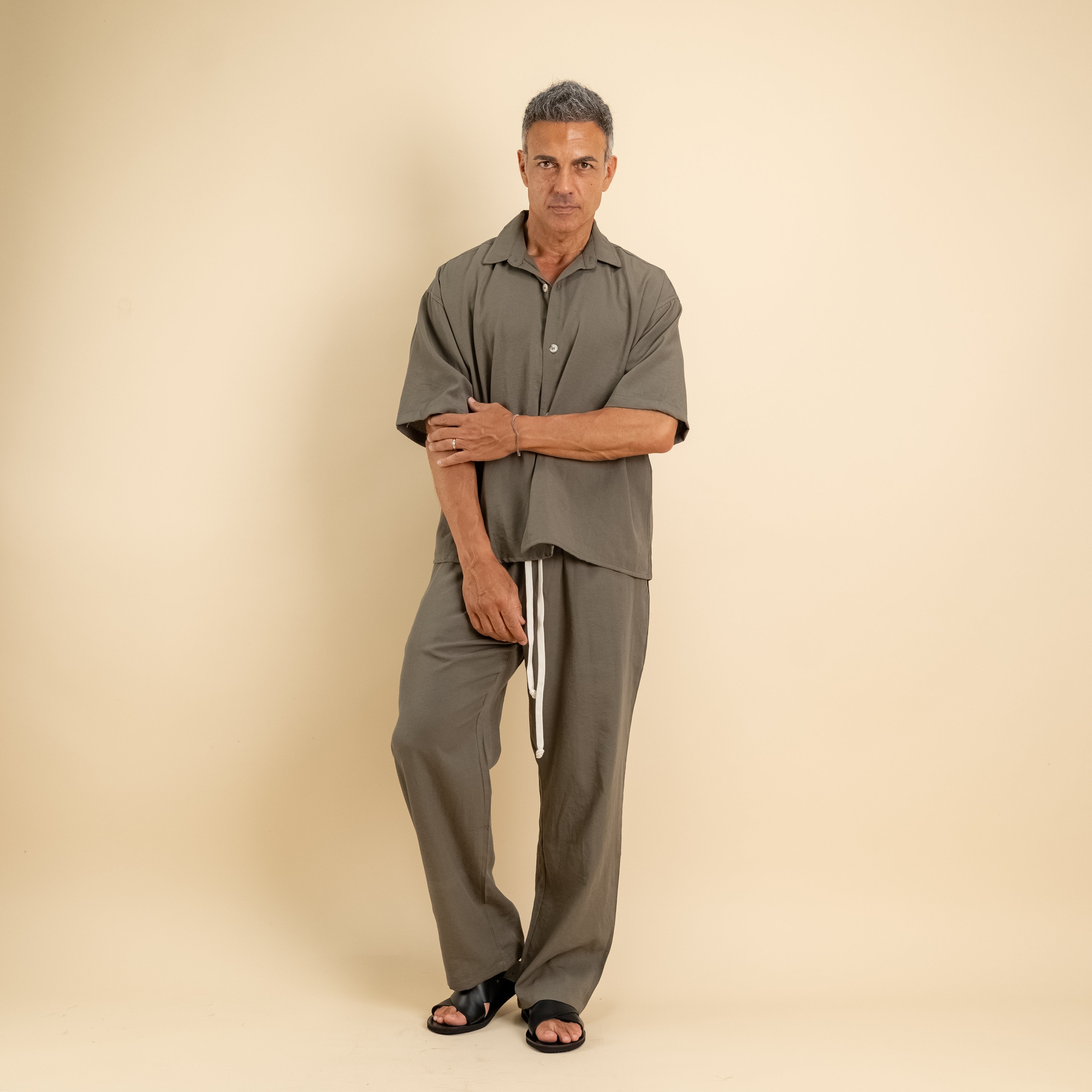 Coordinato camicione e pantalaccio in misto cotone - Verde