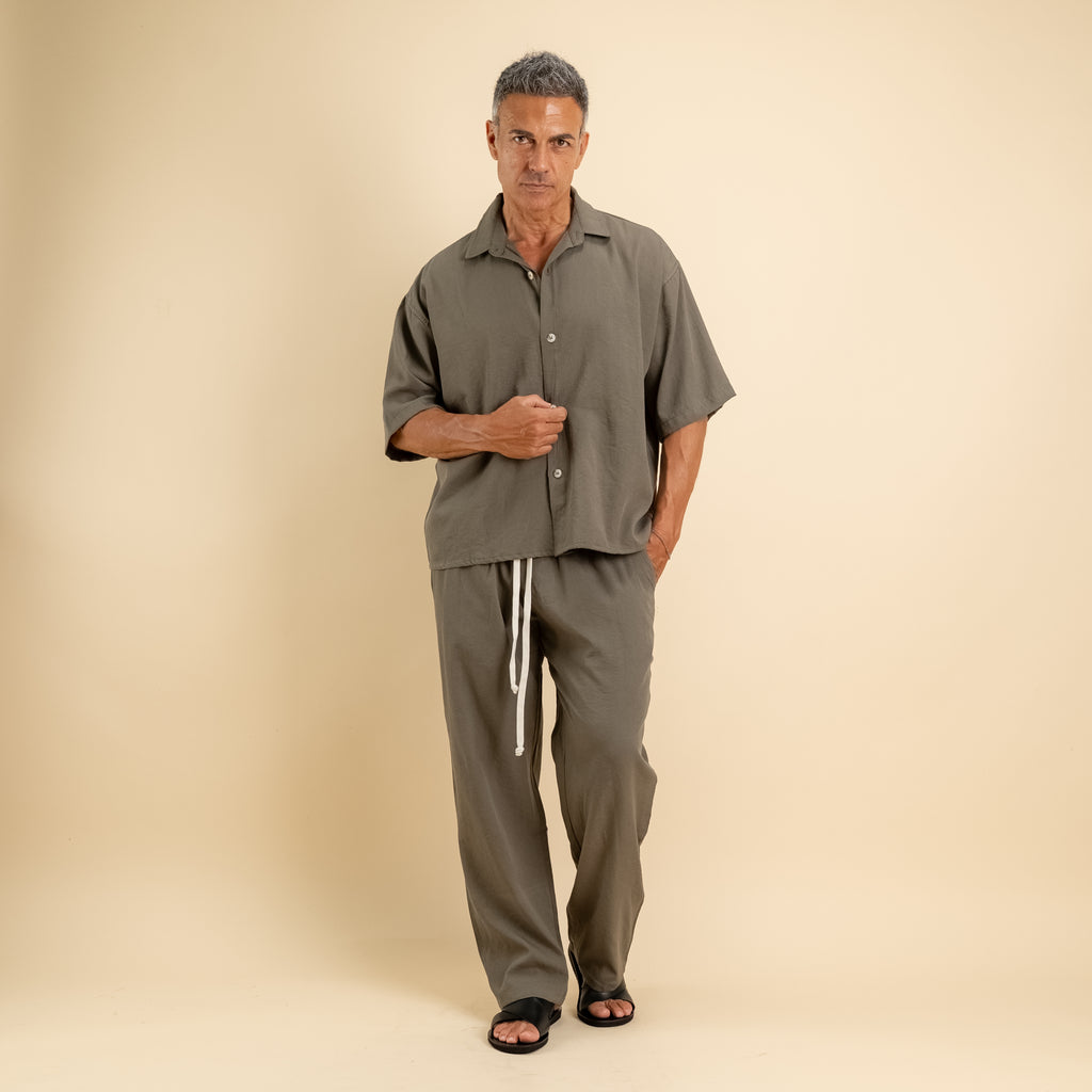 Coordinato camicione e pantalaccio in misto cotone - Verde