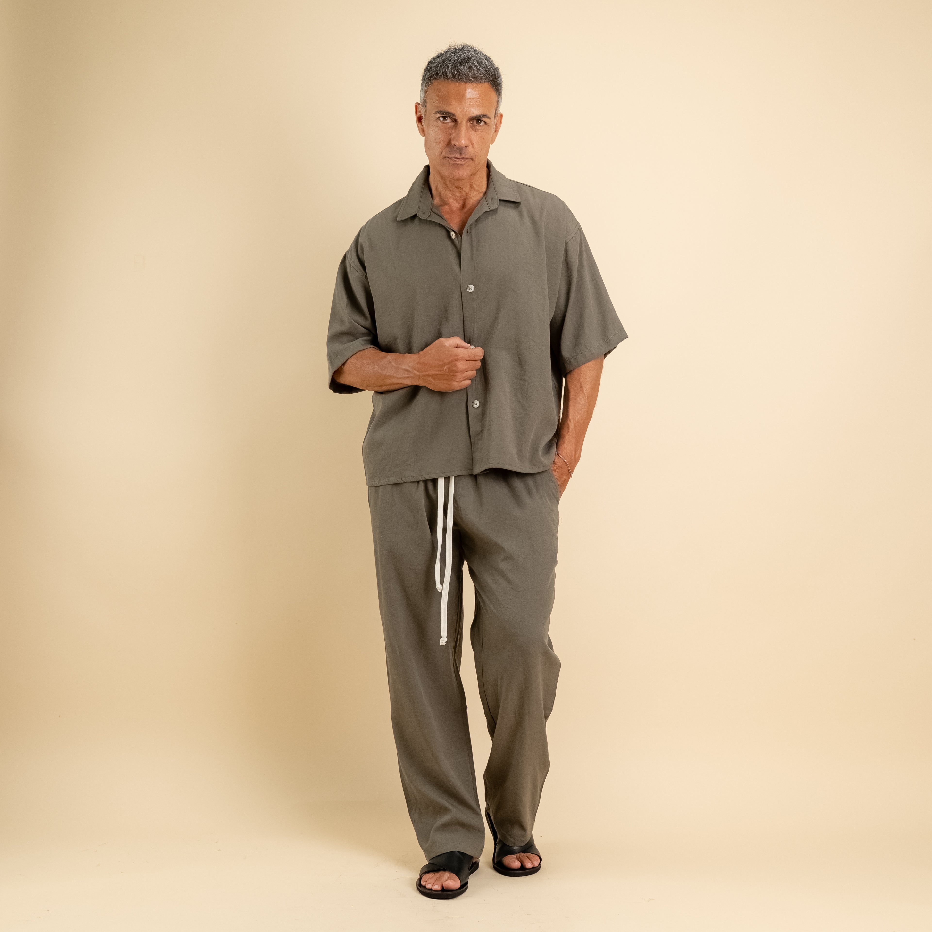 Coordinato camicione e pantalaccio in misto cotone - Verde