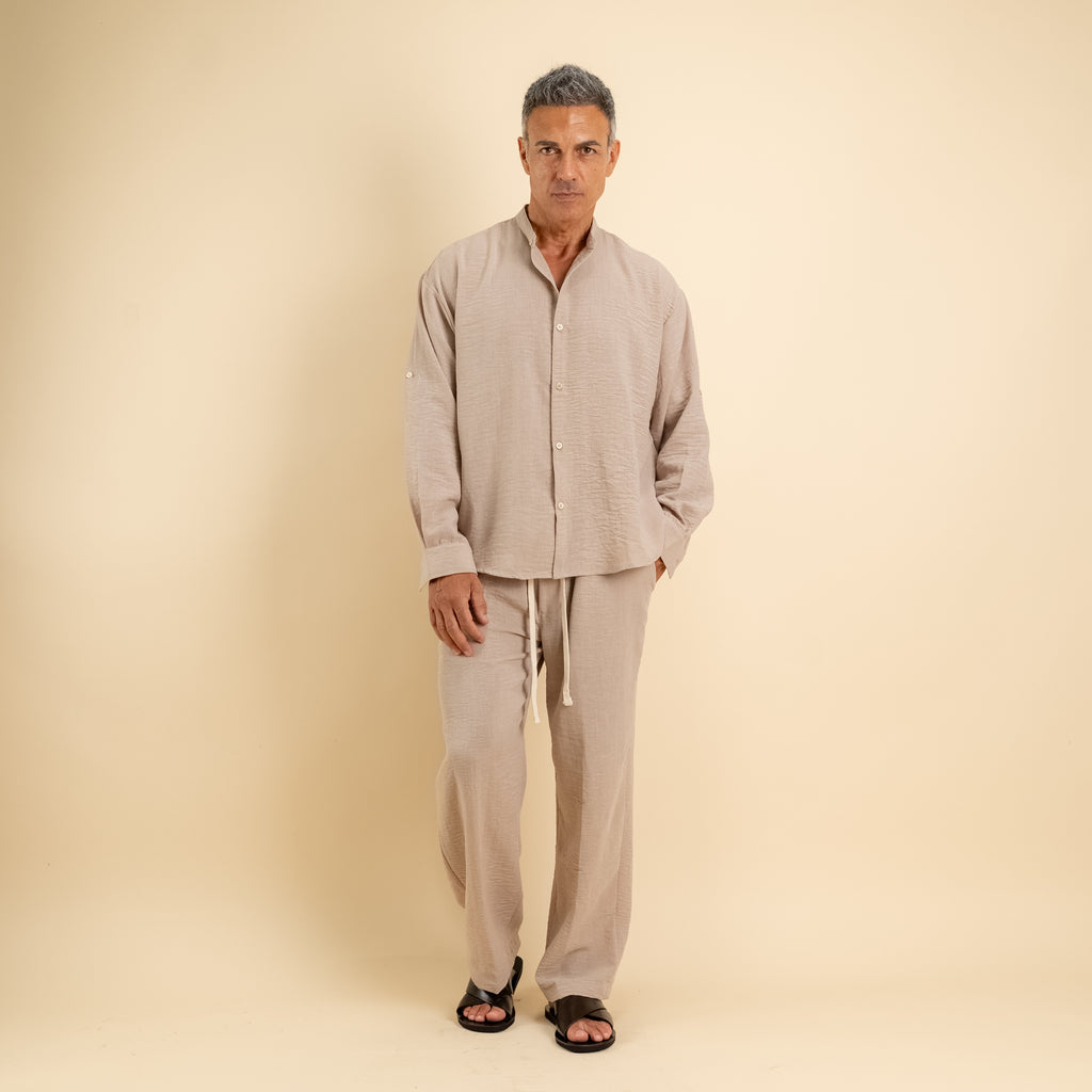 Coordinato effetto lino camicia coreana - Beige