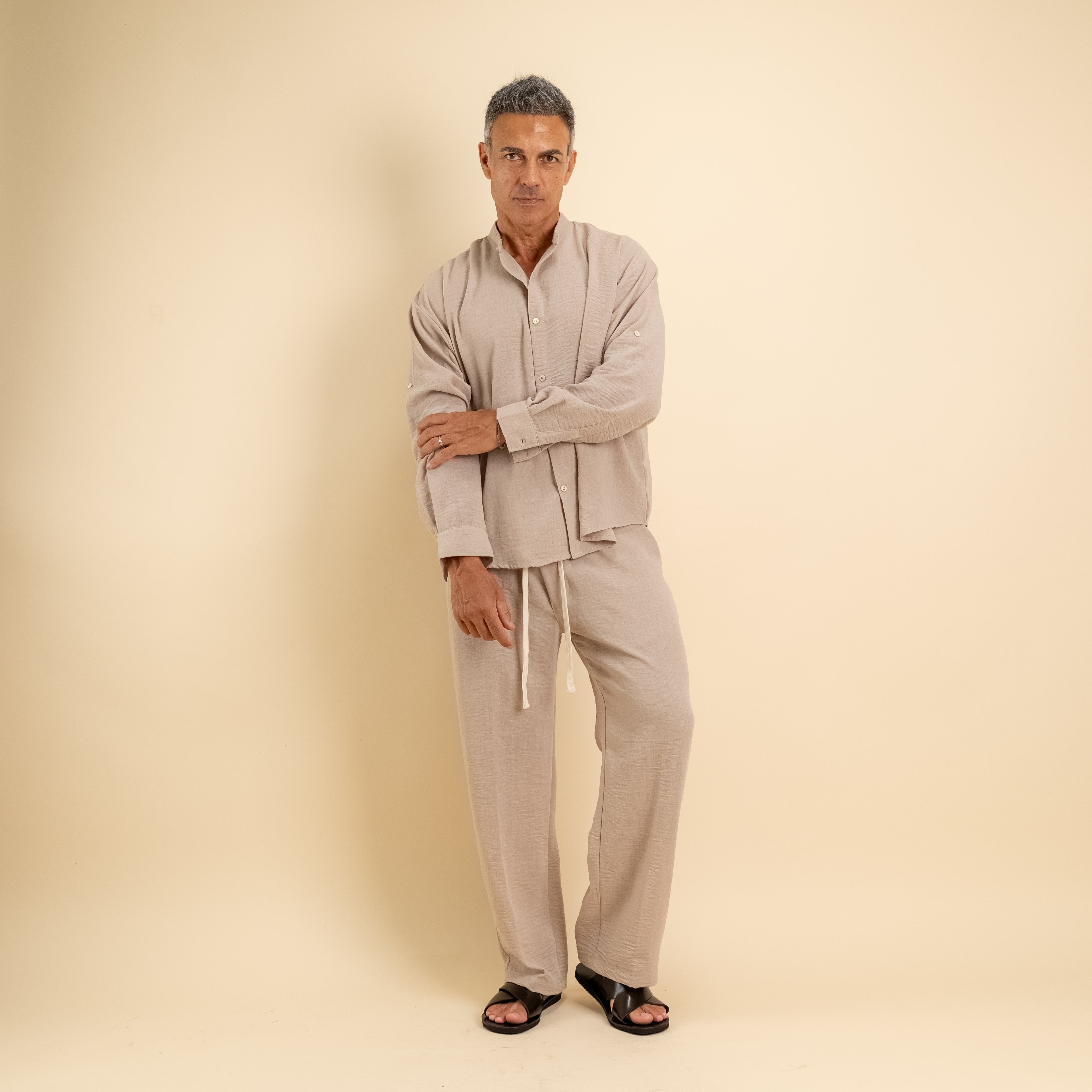 Coordinato effetto lino camicia coreana - Beige