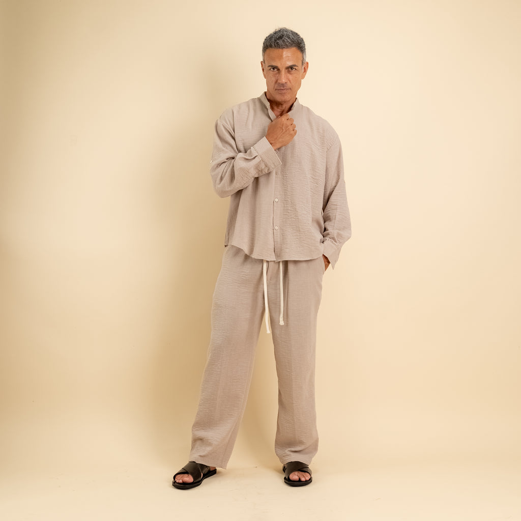 Coordinato effetto lino camicia coreana - Beige