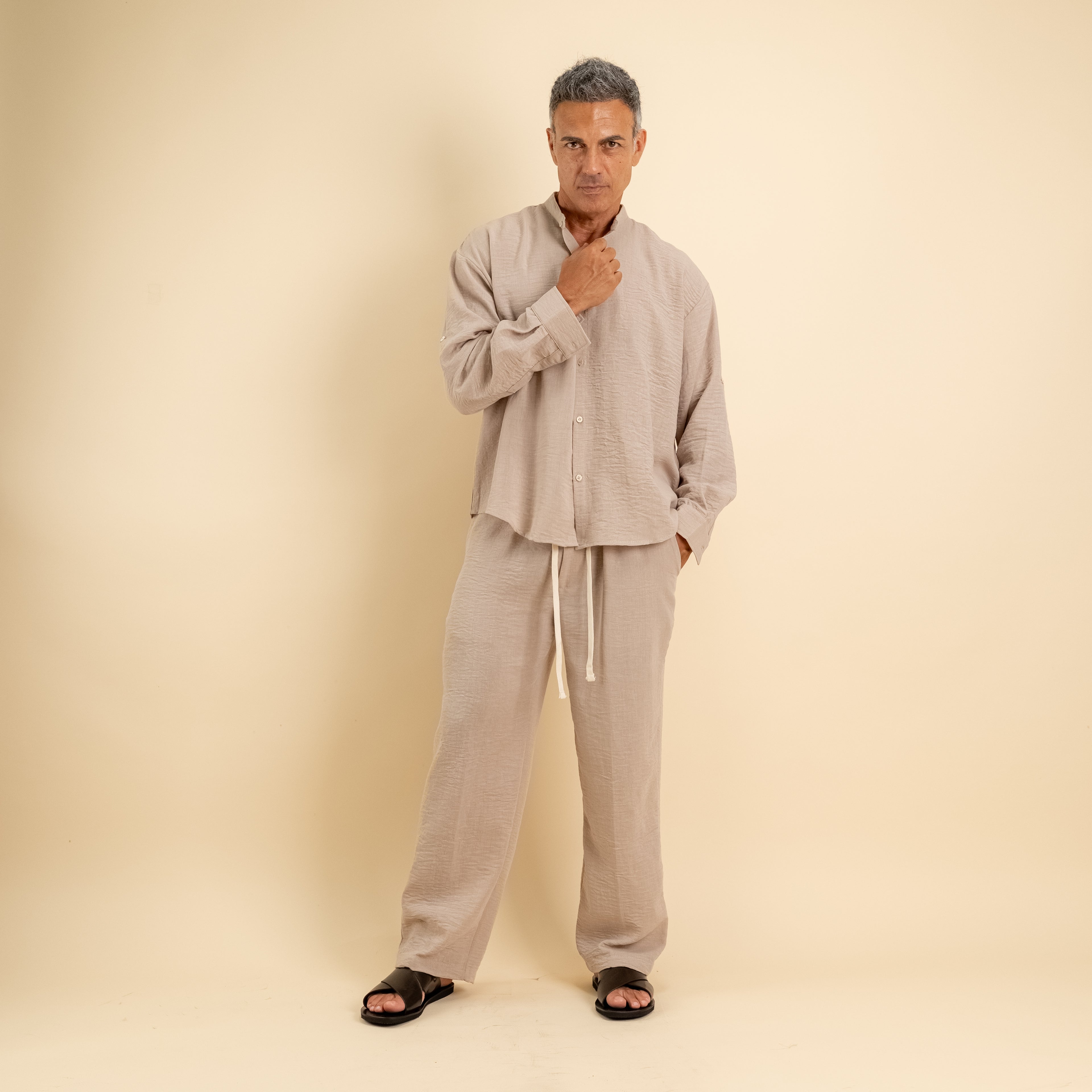 Coordinato effetto lino camicia coreana - Beige